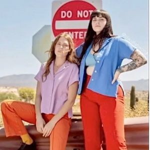 Big Bud Press blue honeycomb pantry button up NWOT